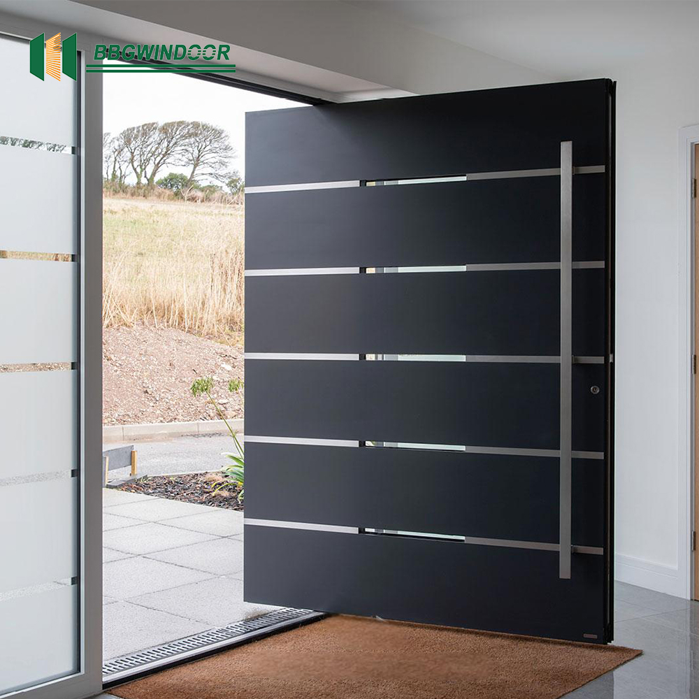 Lukliving Modern Commercial Aluminum Alloy Anti-Theft Fire Resistant Pivot Hinge Glass Exterior Doors with Smart Entry System