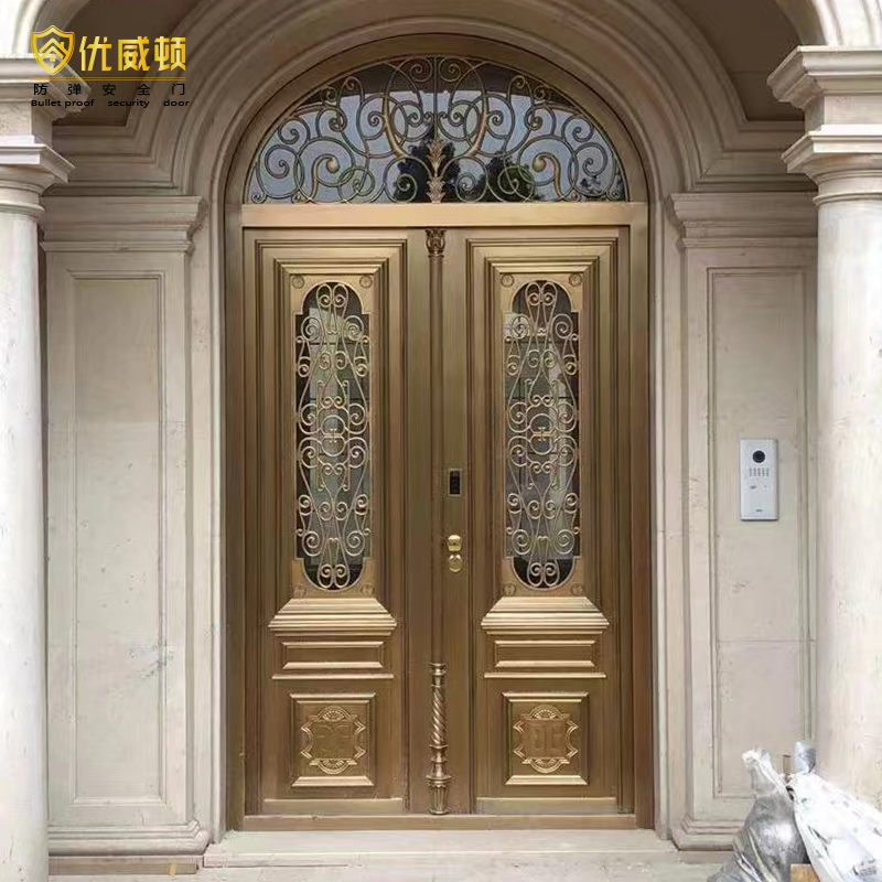 Super Luxury Modern Design Exterior Door Real Copper Security Main Entry with Finished Surface Bulletproof for Villas