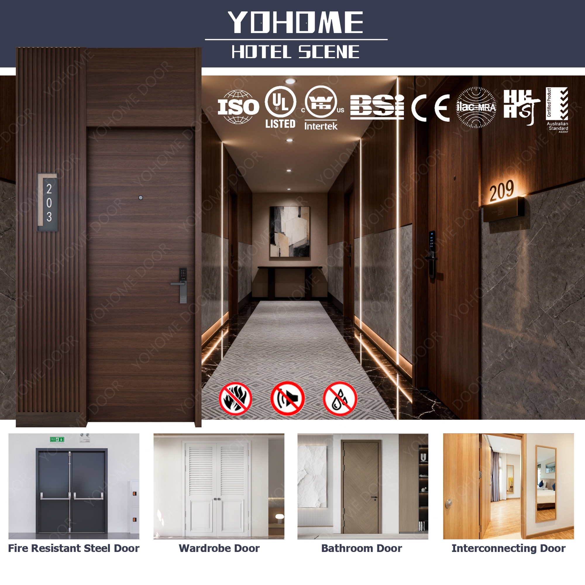 Aus Standard As1905.1 White Oak Engineered Fire Rated Door Fire Resistant Swing Flush Door for Boutique Hotel Guest Room