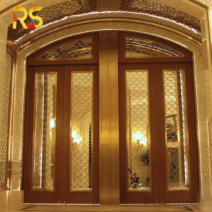Luxury Hotel Rose Gold Entry Door Floor Spring Glass Door With Rose Gold Stainless Steel Frame