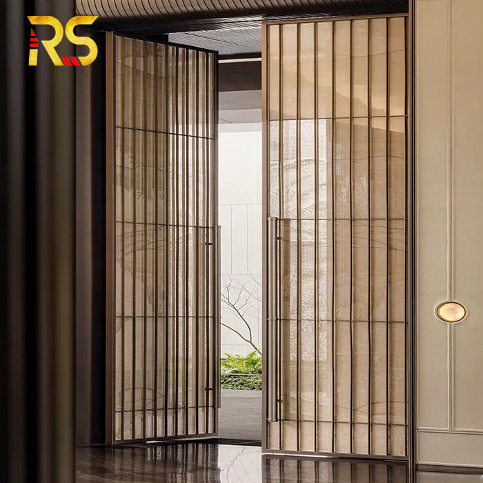 Foshan Stainless Steel Floor Spring Glass Door Exterior Front Entry Door Residential Luxury Front Double Entrance Door Design