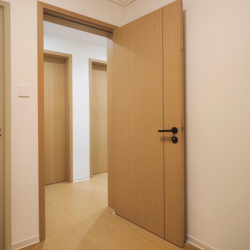 Modern White Oak Interior Door Rift Cut Natural Veneer Solid Core Flush Door Featuring Concealed Hinge And Magnet Lock Design