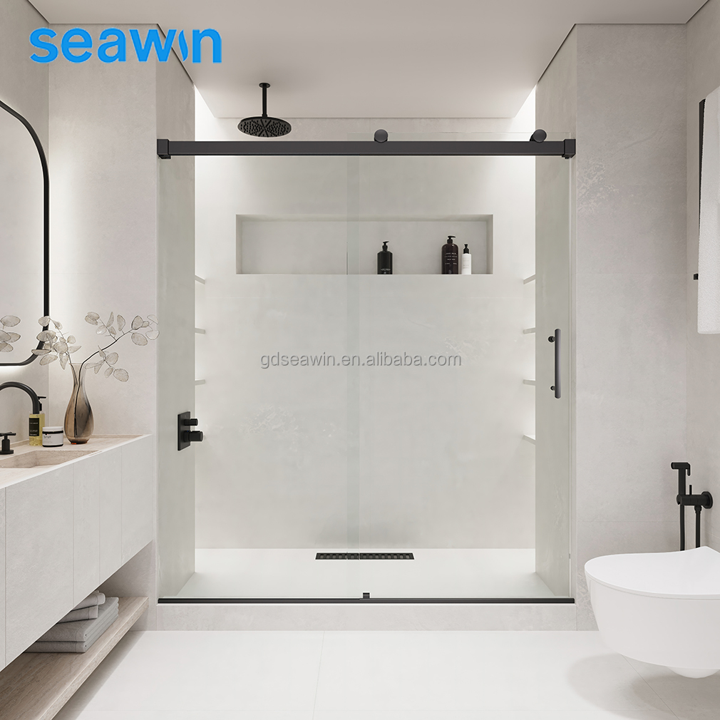 60 X 77 Polished Chrome Frameless Sliding Shower Door with Modern Design Concealed Tank Lifetime Warranty