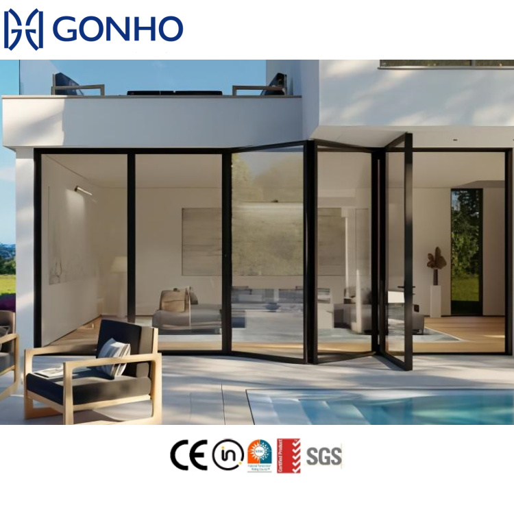 Modern Home Main Entrance Security Entry Front Doors Aluminum Patio Bi-Folding Metallic Aluminum Glass Pivot Door Foldable