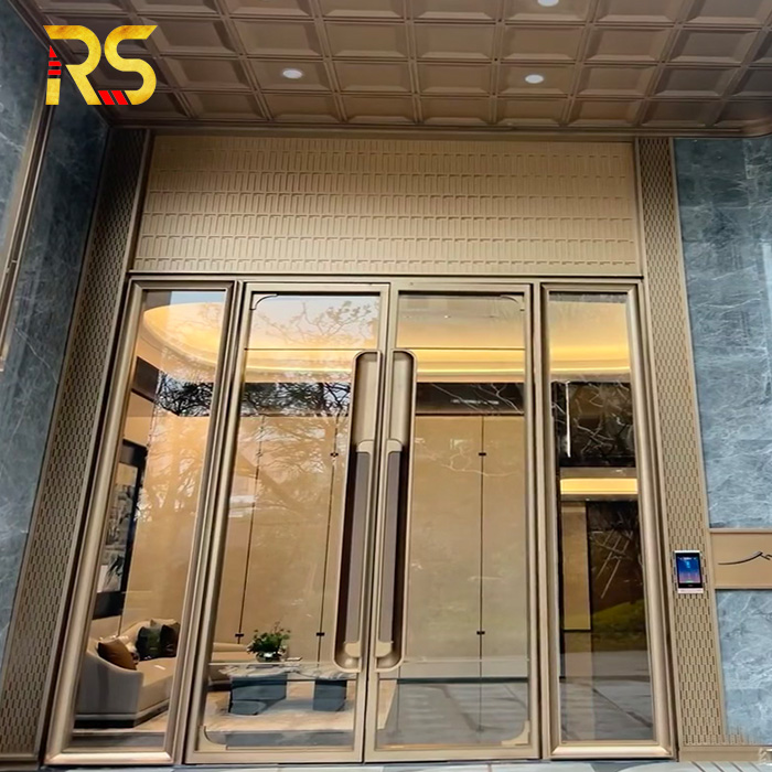 Foshan Stainless Steel Floor Spring Glass Door Exterior Front Entry Door Residential Luxury Front Double Entrance Door Design