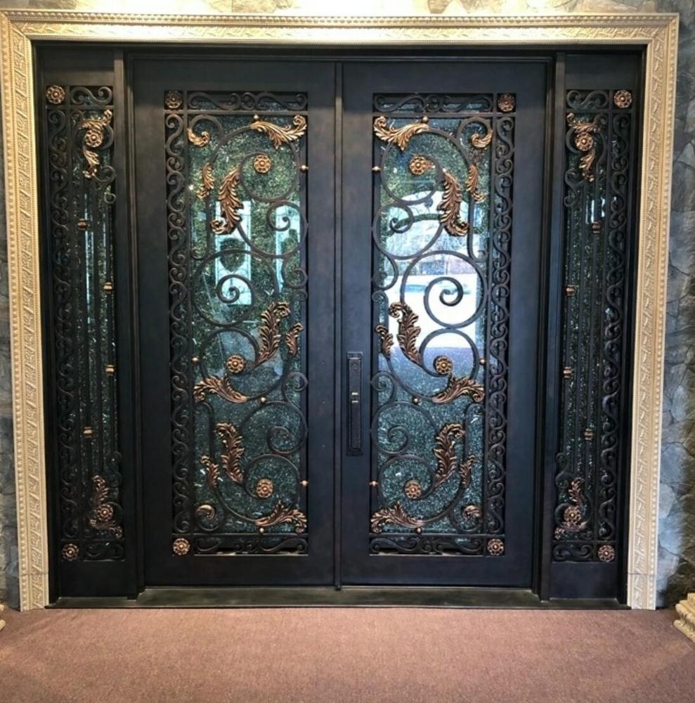Luxury Villa Wrought Iron Entry Doors with Openable Tempered Glass Window
