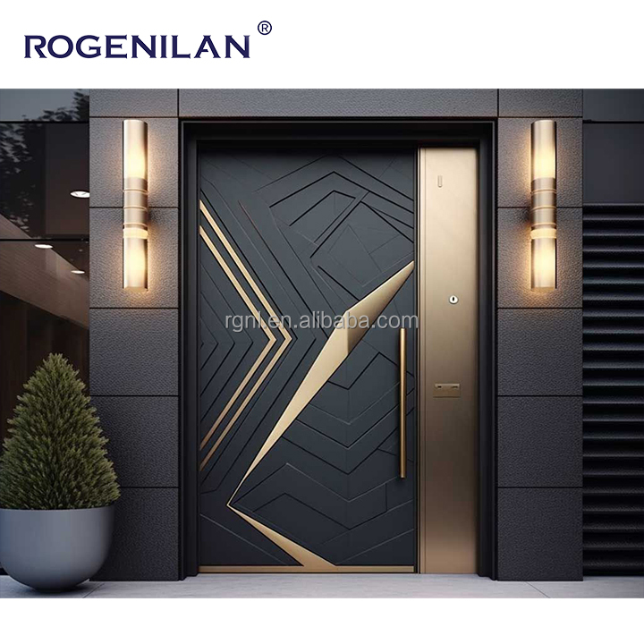 3D Carving Solid Security Aluminum Entry Exterior Entrance Doors Security Front Double Pivot Doors With Glass for Home