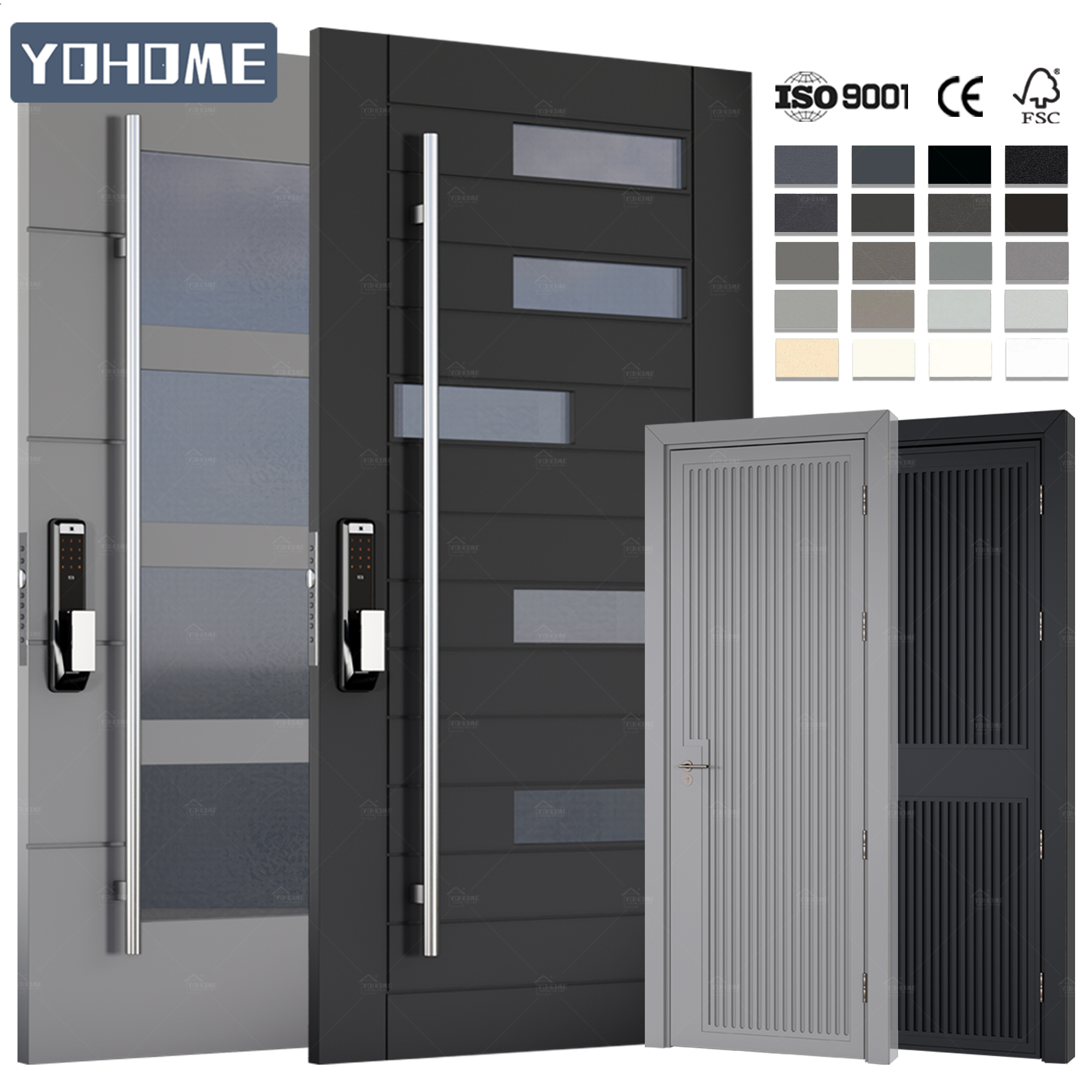 Yohome Villa Main Entrance Doors with Glass Aluminum Front Exterior Doors Modern Stainless Steel Residential Pivot Entry Doors