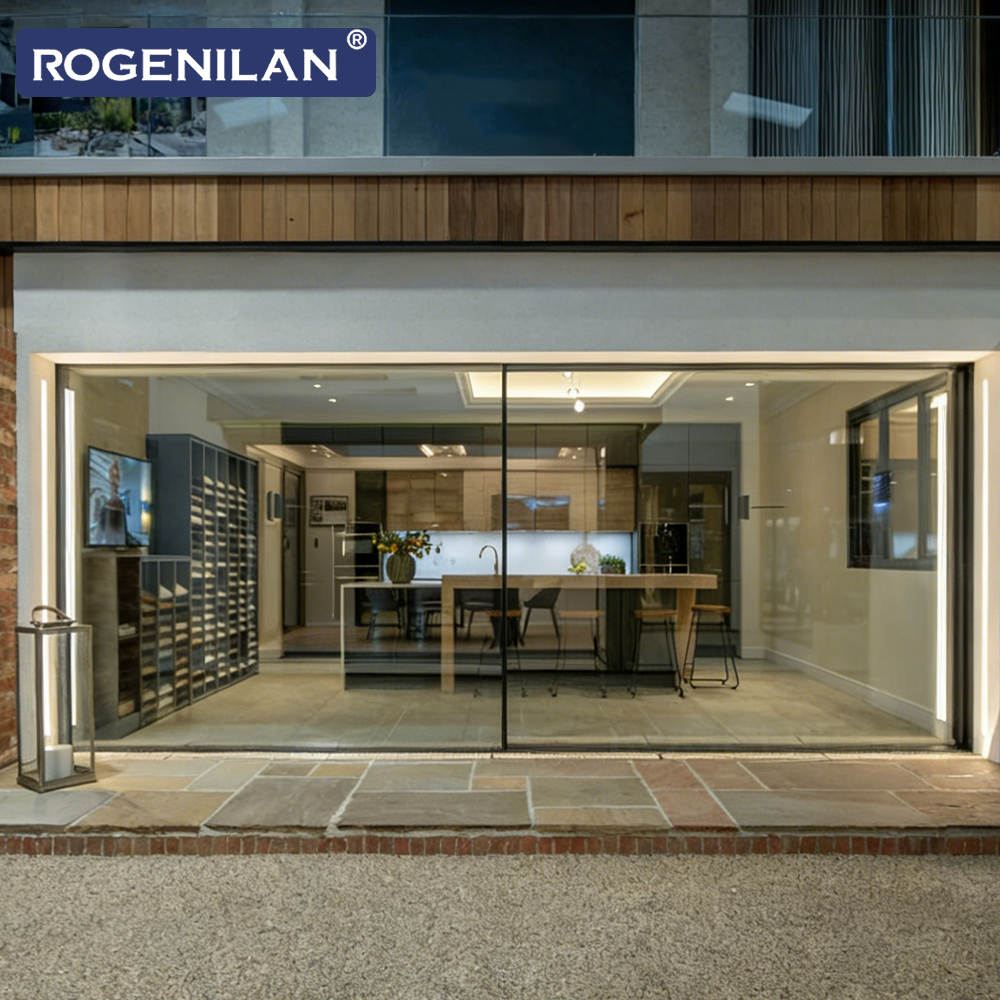 ROGENILAN Villa Windproof Exterior Sliding Glass Doors Aluminum Double Glazed Trackless Panoramic Patio Door