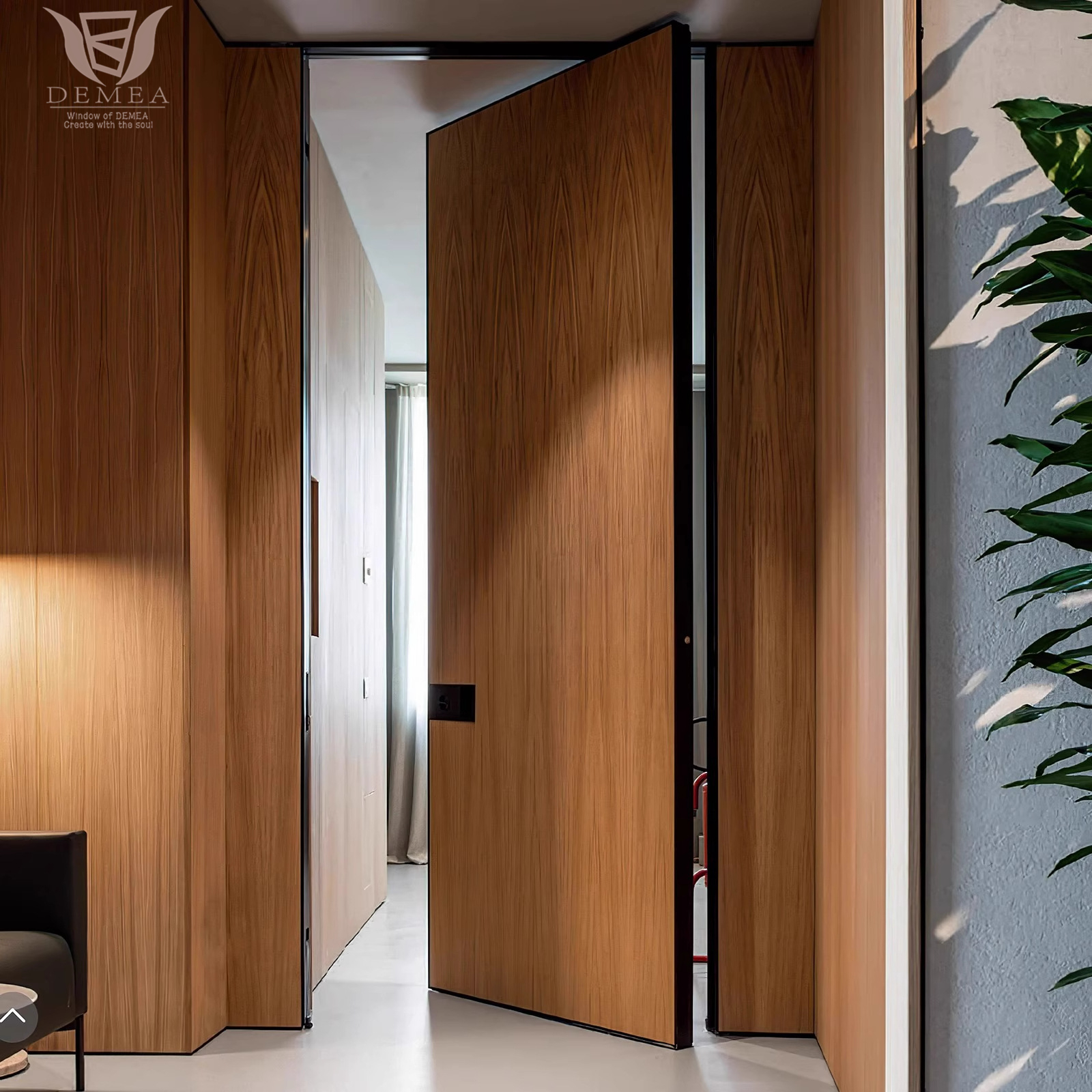 DEMEA China Manufacturer Custom Exterior Door Heavy Duty Antitheft Villa Main Entrance Wood Look Finish Cast Aluminum Pivot Door