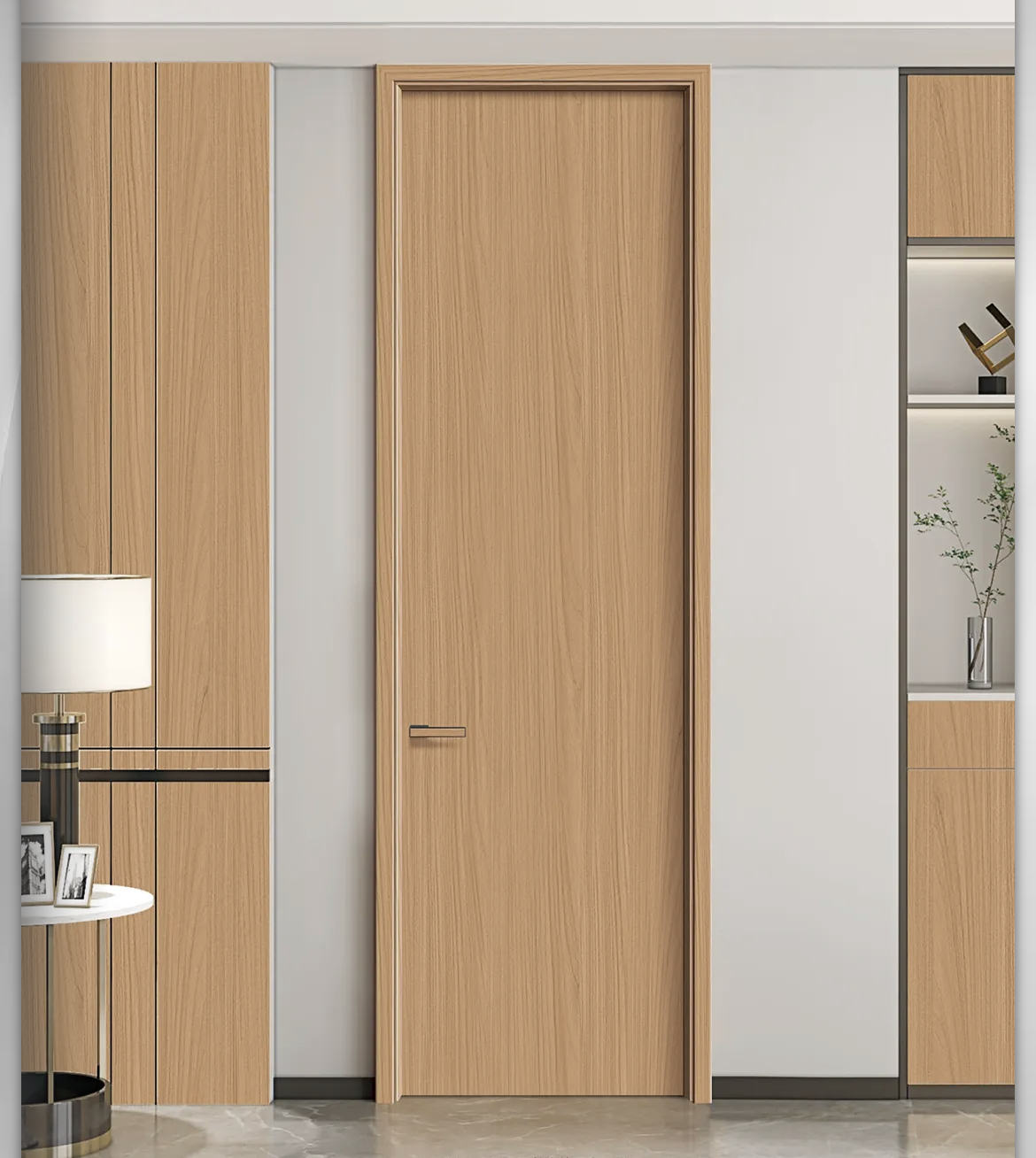 High Quality Contemporary Interior Full WPC PVC Door Wood Veneer Water Resistant Finished Screen Doors for Apartments Hotels