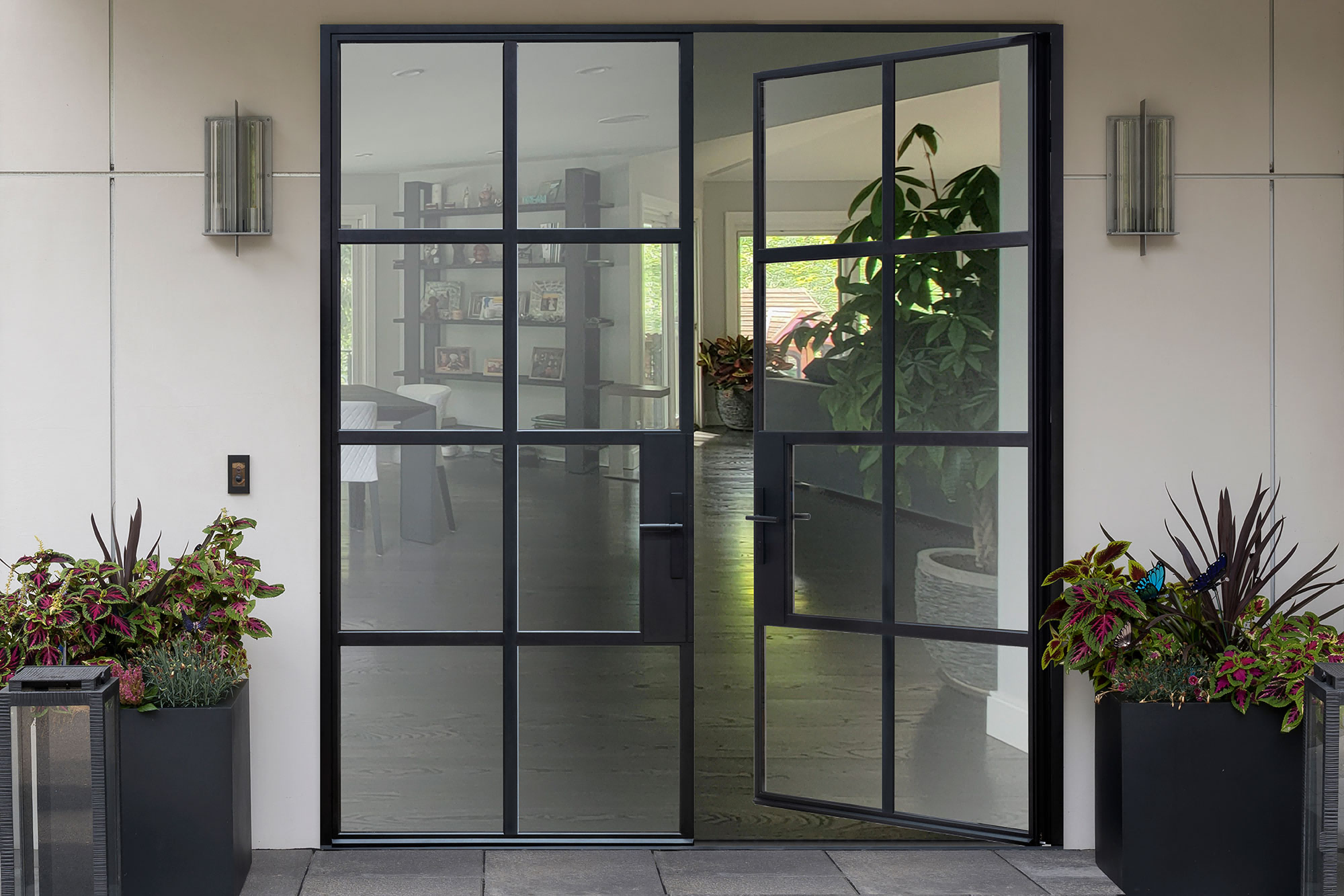 Pan Steel Factory Price Modern Luxury Main Entrance Steel Door with Double Tempered Glass for House Villa