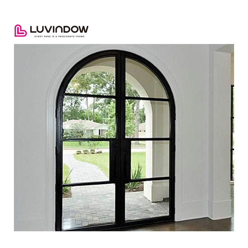 Shandong Supplier Price Of French Exterior Double Glass Metal Security Steel Wrought Iron Double Front Entry Doors