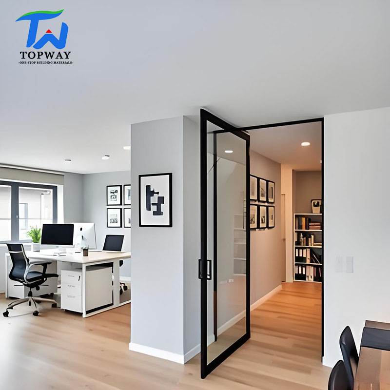 TW Modern Aluminum Front Security Tempered Glass Pivot Swing Door with Customized Colors and Kinlong Hardware for Villa