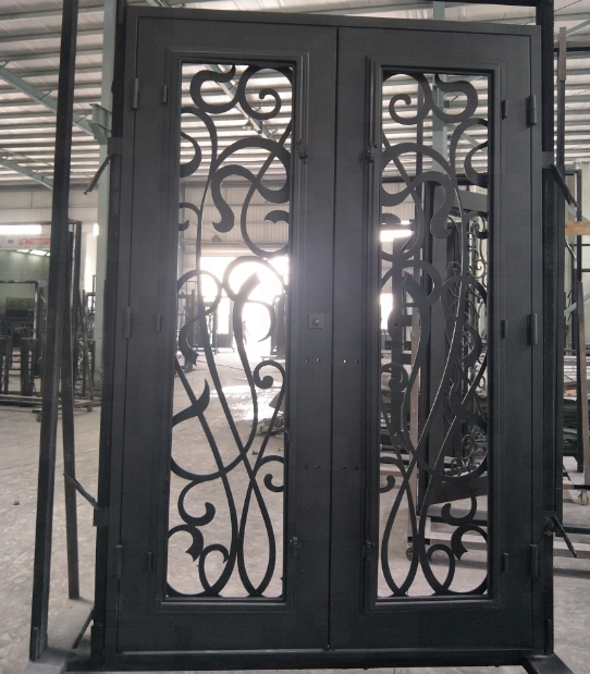Luxury Villa Wrought Iron Entry Doors with Openable Tempered Glass Window