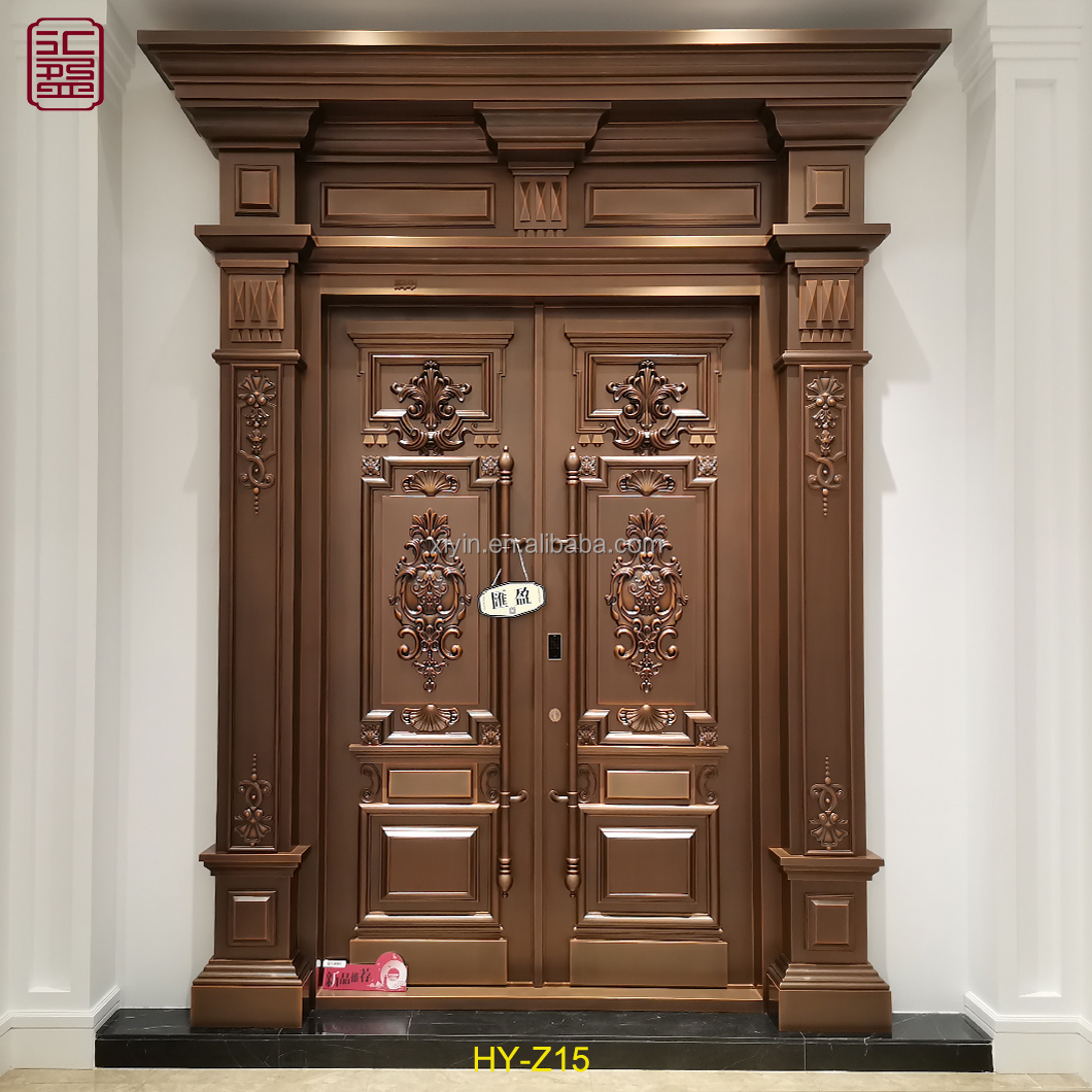 Luxury House Entrance Front Door Design Real Copper Material Decorative Armored Security Doors