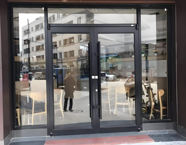 Commercial Storefront Aluminum Frame Door Entrance Minimalist Design Tempered Glass Pivot Entrance Floor French Spring Door