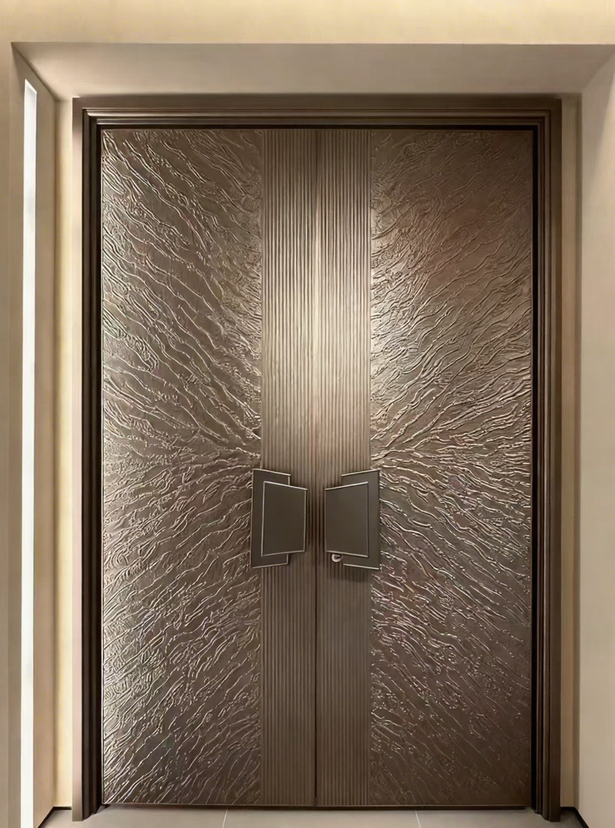 Extra Large Aluminum Pivot Entrance Door Custom Carved Design Modern Front Door with Smart Lock Option