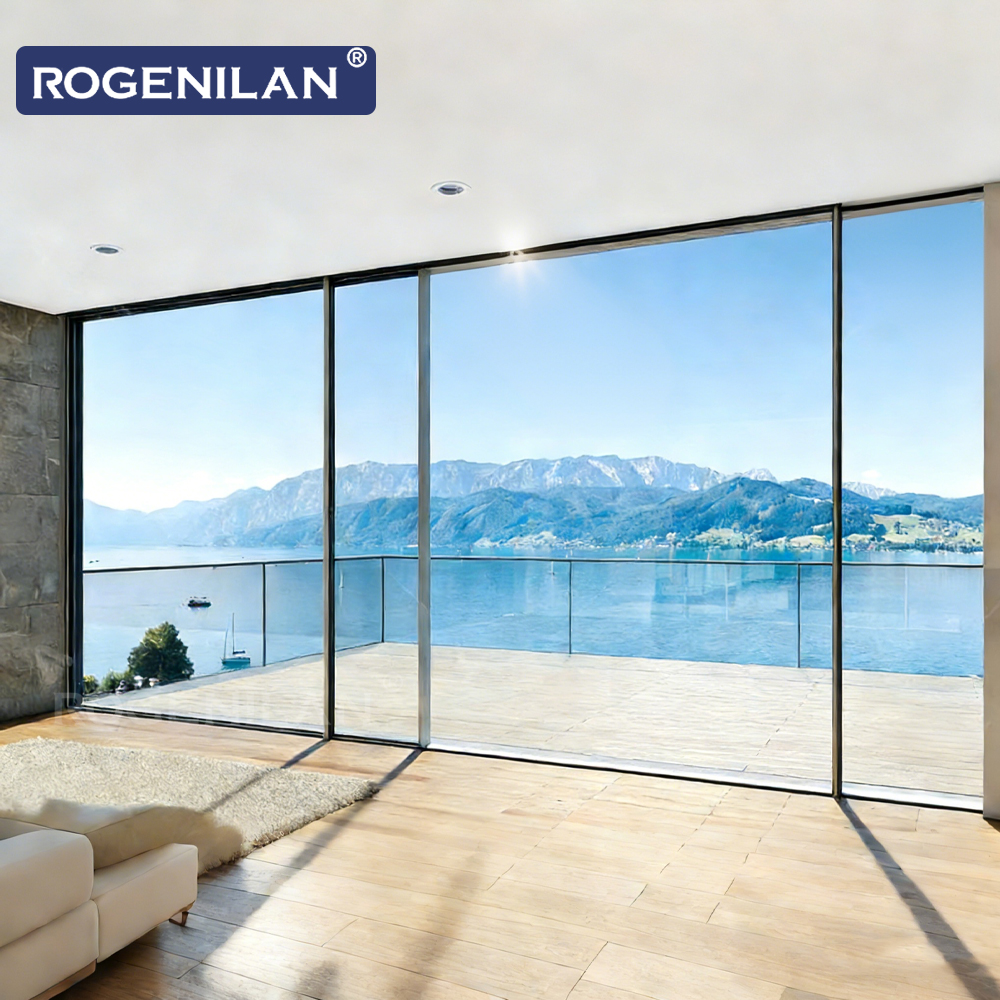 ROGENILAN Villa Windproof Exterior Sliding Glass Doors Aluminum Double Glazed Trackless Panoramic Patio Door