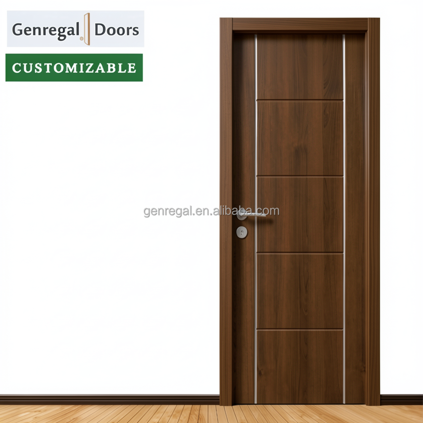 Customizable Walnut Painting Wooden Soundproof Door for Bedrooms Waterproof Contemporary Design Finished for Apartment Room