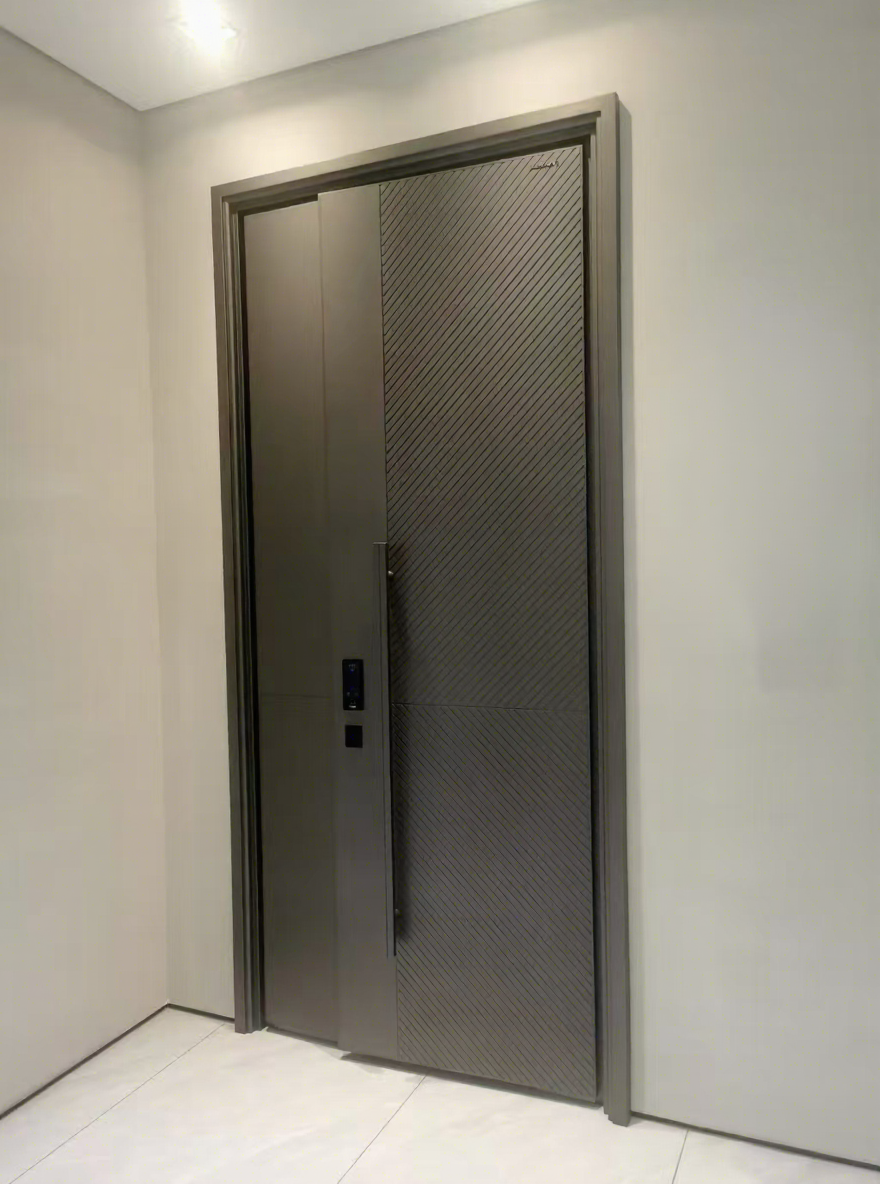 Extra Large Aluminum Pivot Entrance Door Custom Carved Design Modern Front Door with Smart Lock Option