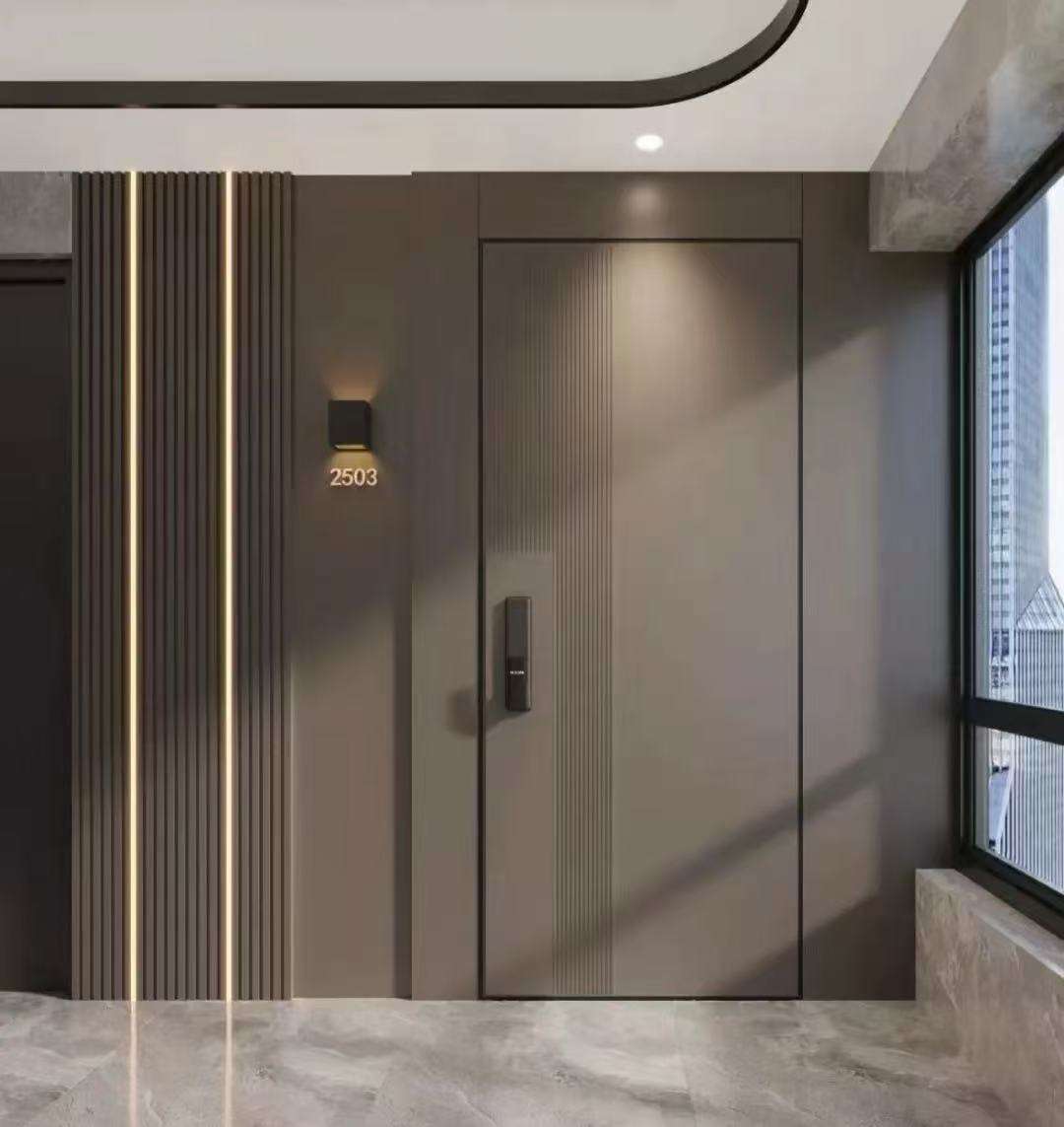 Cold Rolled Steel Fire Rated Armored Front Entry Door With Anti Pry Structure Soundproof for High Rise Apartment Hotel