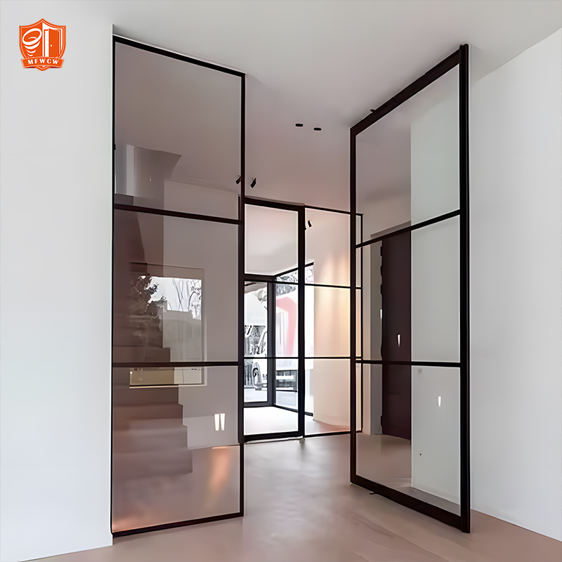 Luxury Modern Aluminum Glass Pivot Door | High-End Residential Main Entrance Security Front Door | Slim Frame Design