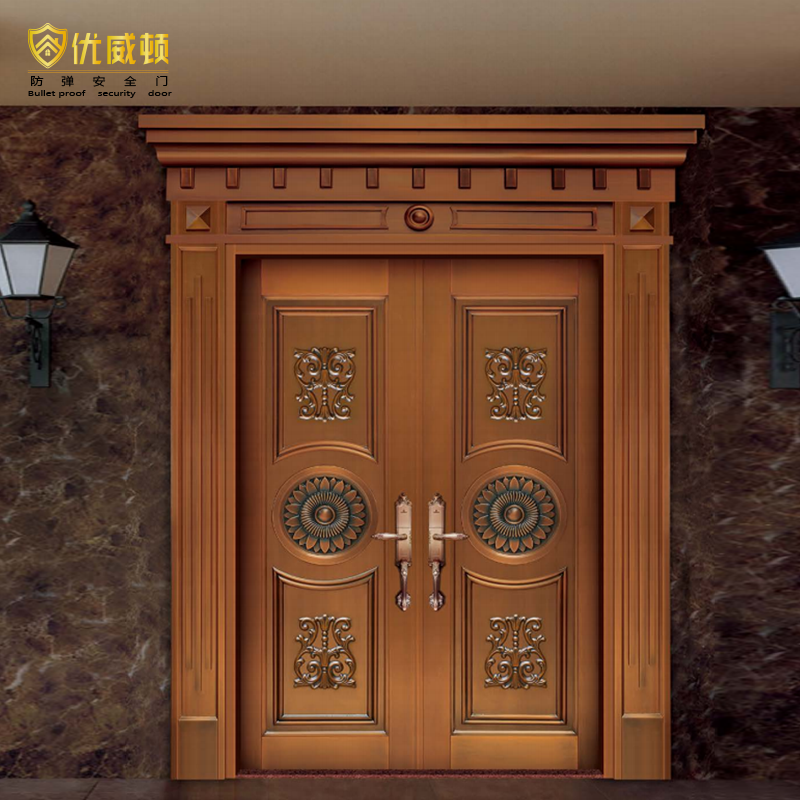 Handmade Modern French-Style Metal Entry Door Luxury Copper Finish for Front Entrance Villa Bulletproof Security Handmade