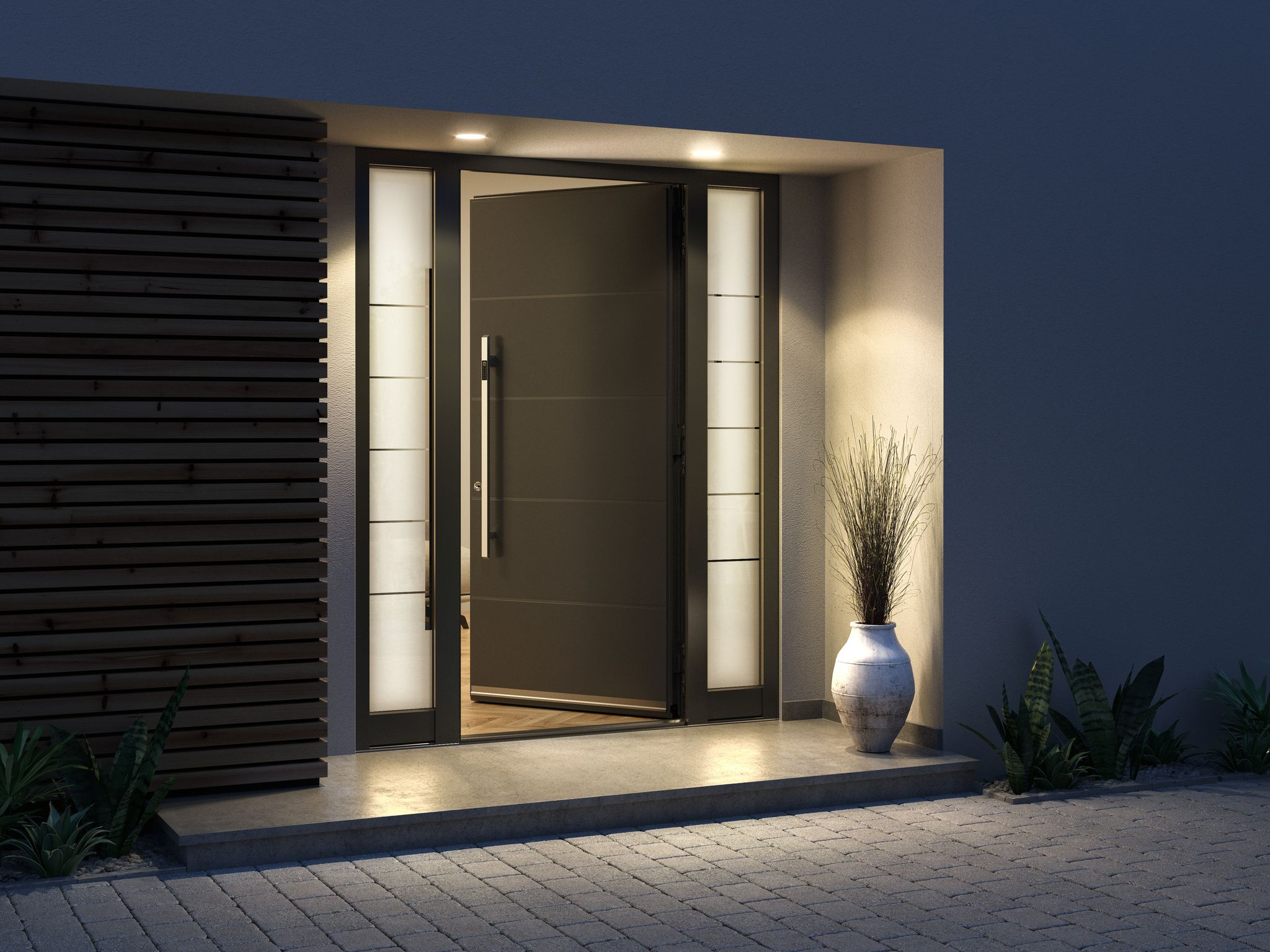 Customized Aluminium Front Entry Door Smart Face Recognition Exterior Pivot Door Anti-Theft Heat Insulation Waterproof Villa