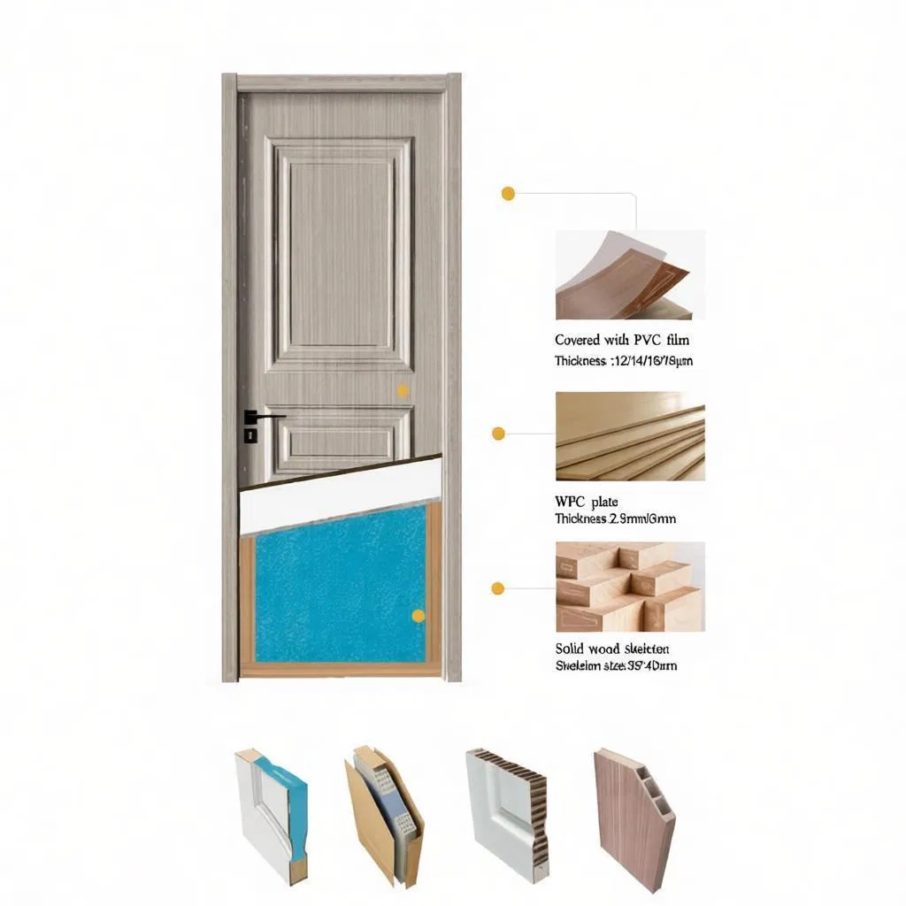 Factory Direct Sales High Quality Customized MDF Wooden Solid Waterproof Door Fireproof Interior Bedroom Kitchen Bathroom Hotel PVC WPC Door for Bathroom Hotel