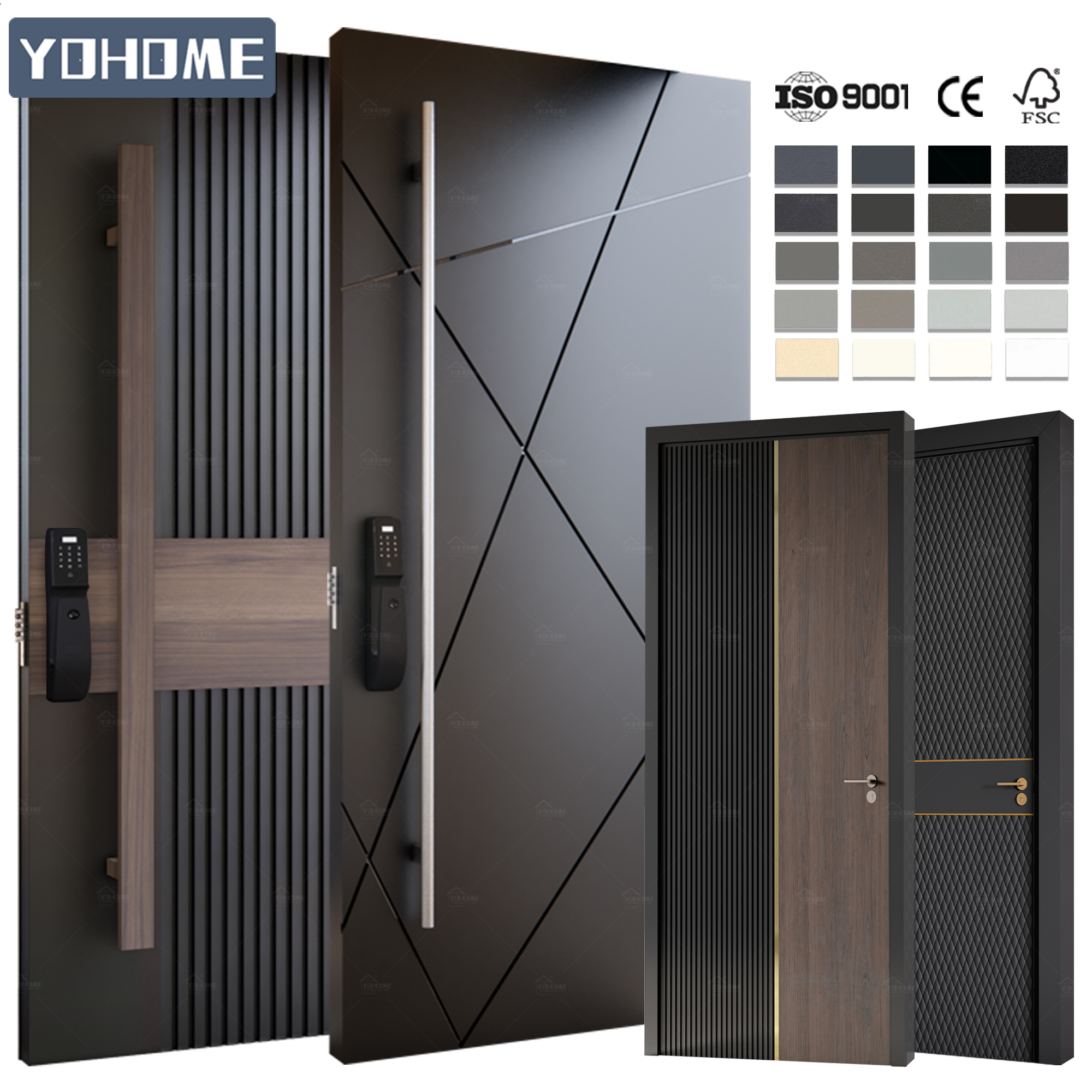 Yohome Villa Main Entrance Doors with Glass Aluminum Front Exterior Doors Modern Stainless Steel Residential Pivot Entry Doors