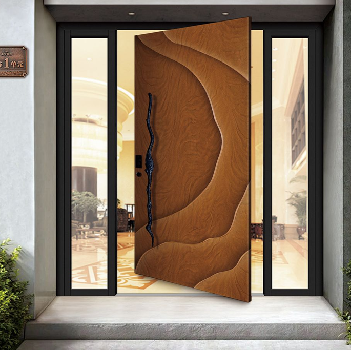 Customized European Aluminum Precision Carving Intelligent Entrance Pivot Door Armored External Large Safety Front House Door