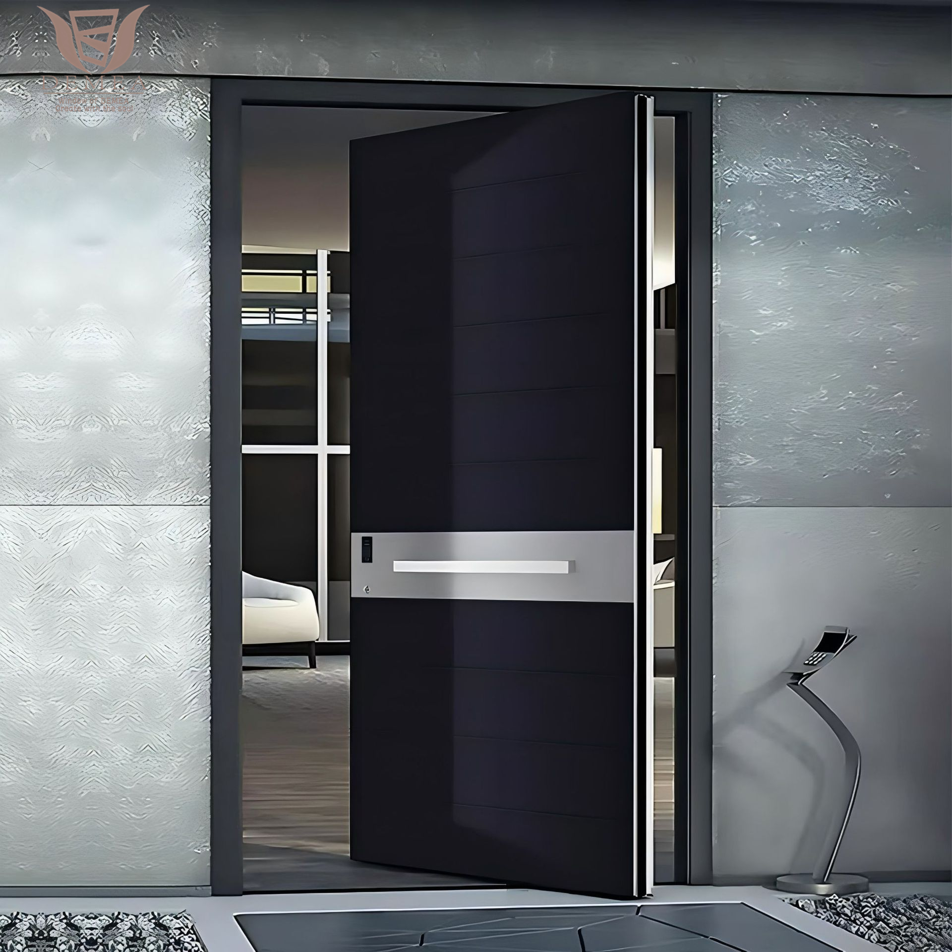 DEMEA China Manufacturer Custom Exterior Door Heavy Duty Antitheft Villa Main Entrance Wood Look Finish Cast Aluminum Pivot Door