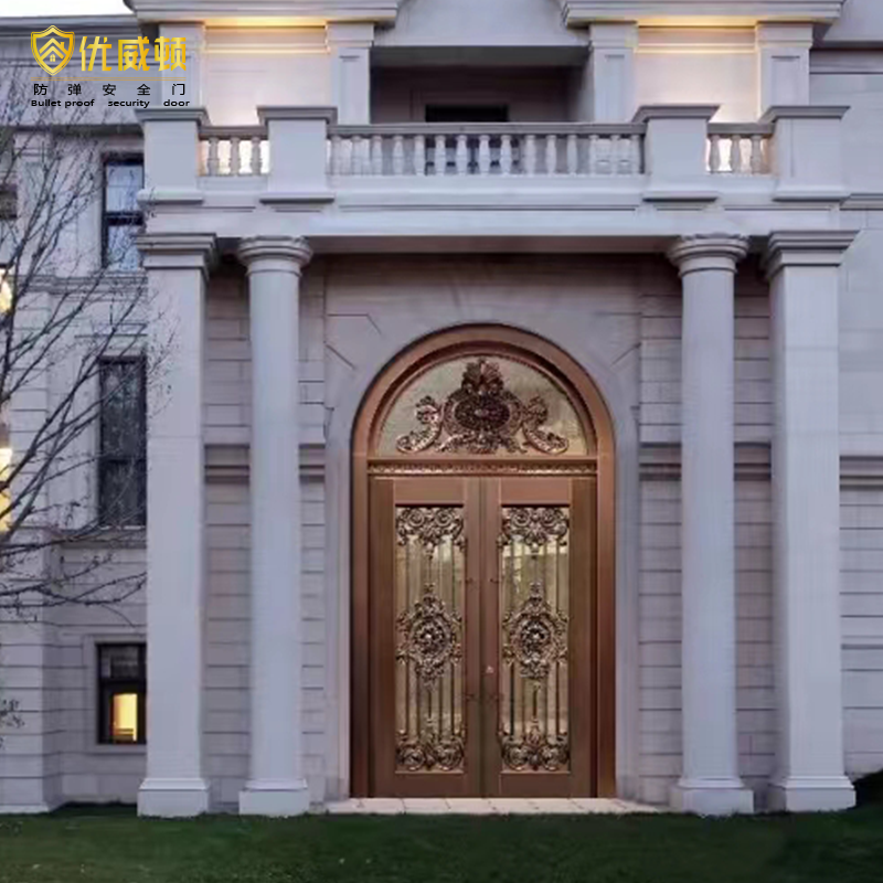 Super Luxury Modern Design Exterior Door Real Copper Security Main Entry with Finished Surface Bulletproof for Villas