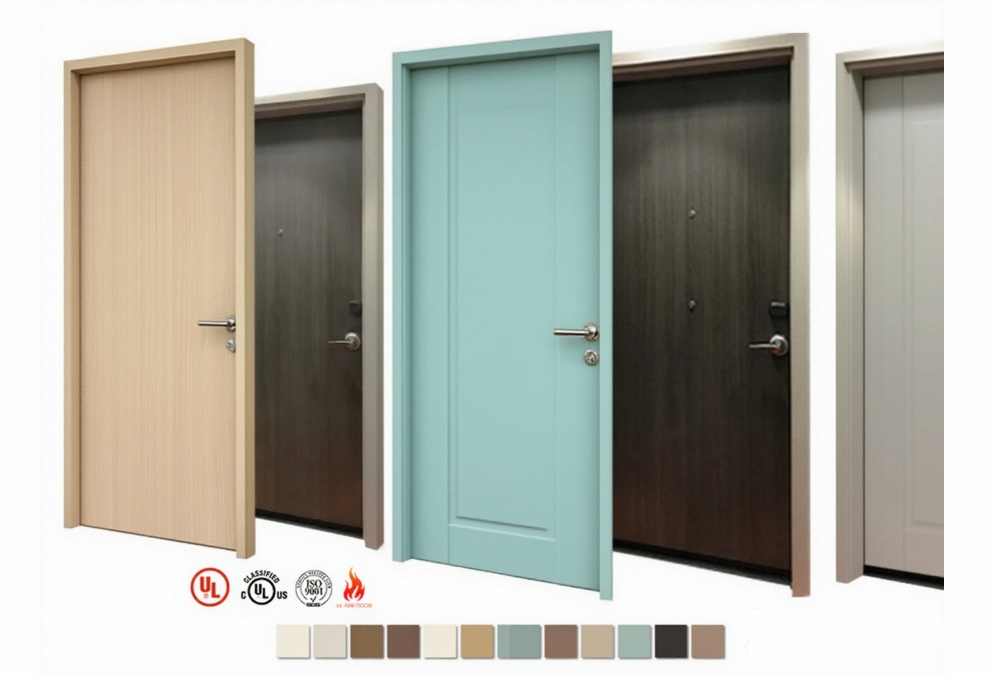 Hotel Room Doors 20-90 Minutes Fireproof Soundproof UL Listed Wooden Hotel Room Steel Single Door With Frame For Internal Use