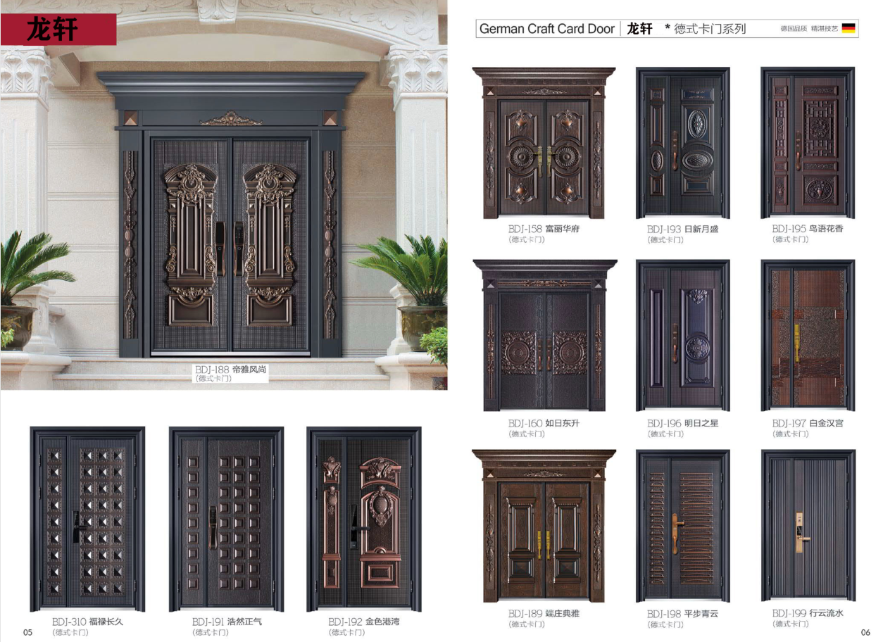 2025 Outdoor Security Door Copper Bulletproof Steel Plate Front for Villas Exterior Entry Door with Finished Surface
