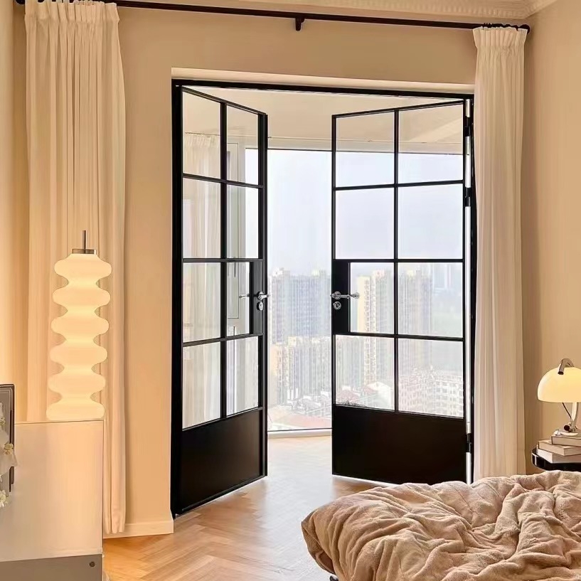 French Retro Old Iron Gate Aluminum Alloy Curved Door Toilet Arched Glass Doors Art Glass Door