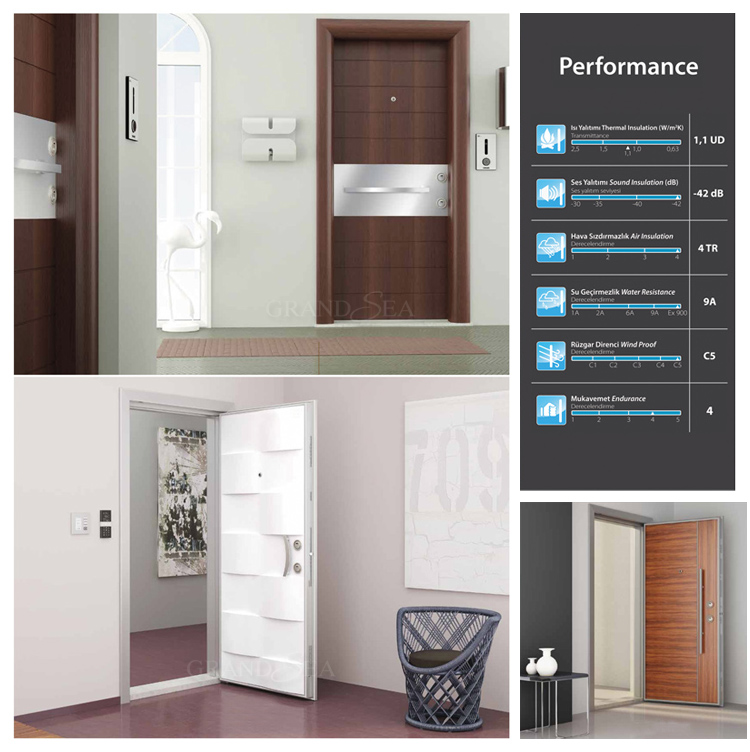 Entry Door Design Fireproof Steel Armored Double Door