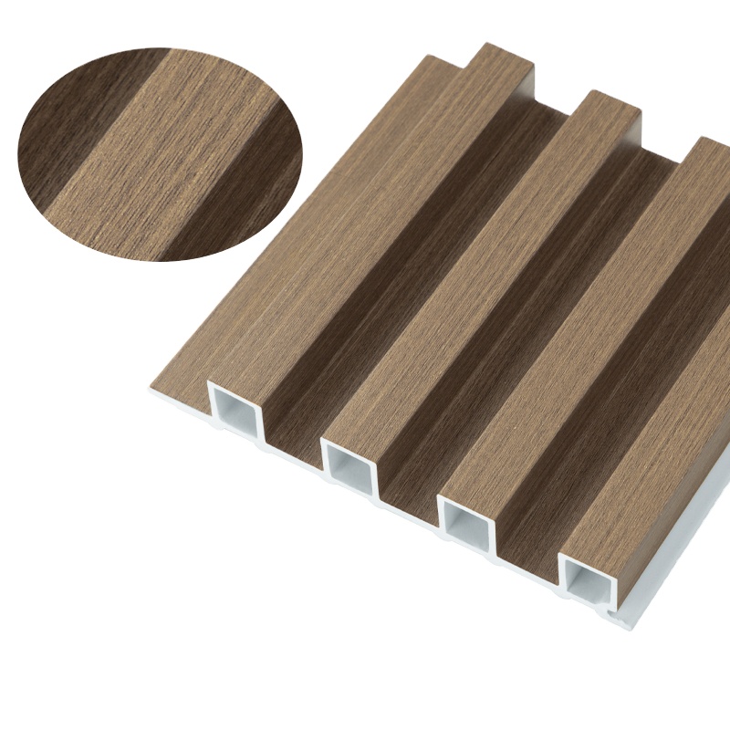 Wooden Grain WPC Wall Decor Panel PVC Wpc Wall Cladding For Interior Fluted Panel For Bedroom Workshop Application Plastic