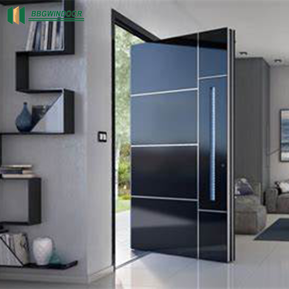 Lukliving Modern Commercial Aluminum Alloy Anti-Theft Fire Resistant Pivot Hinge Glass Exterior Doors with Smart Entry System