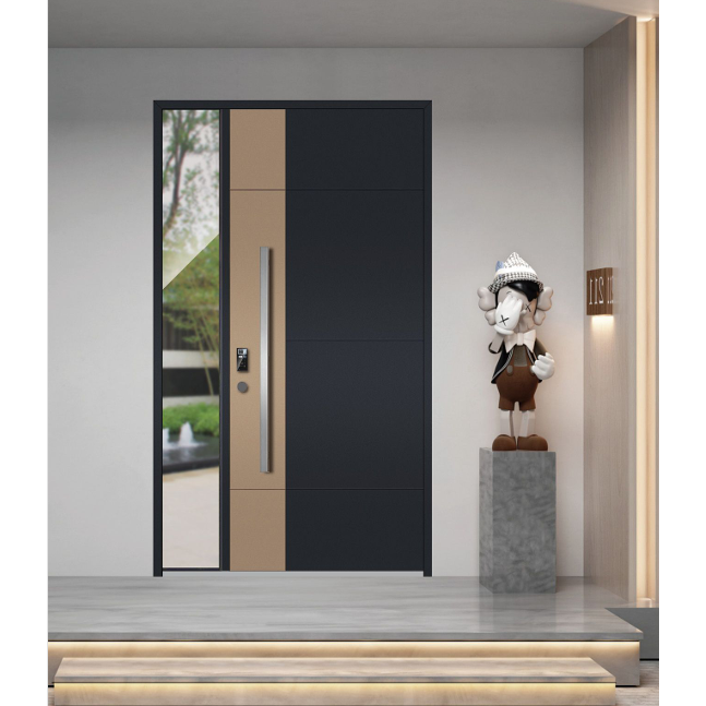 Extra Large Aluminum Pivot Entrance Door Custom Carved Design Modern Front Door with Smart Lock Option