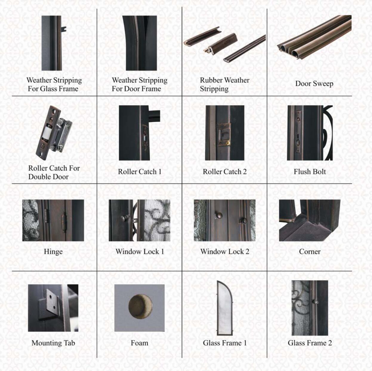 Luxury Villa Wrought Iron Entry Doors with Openable Tempered Glass Window