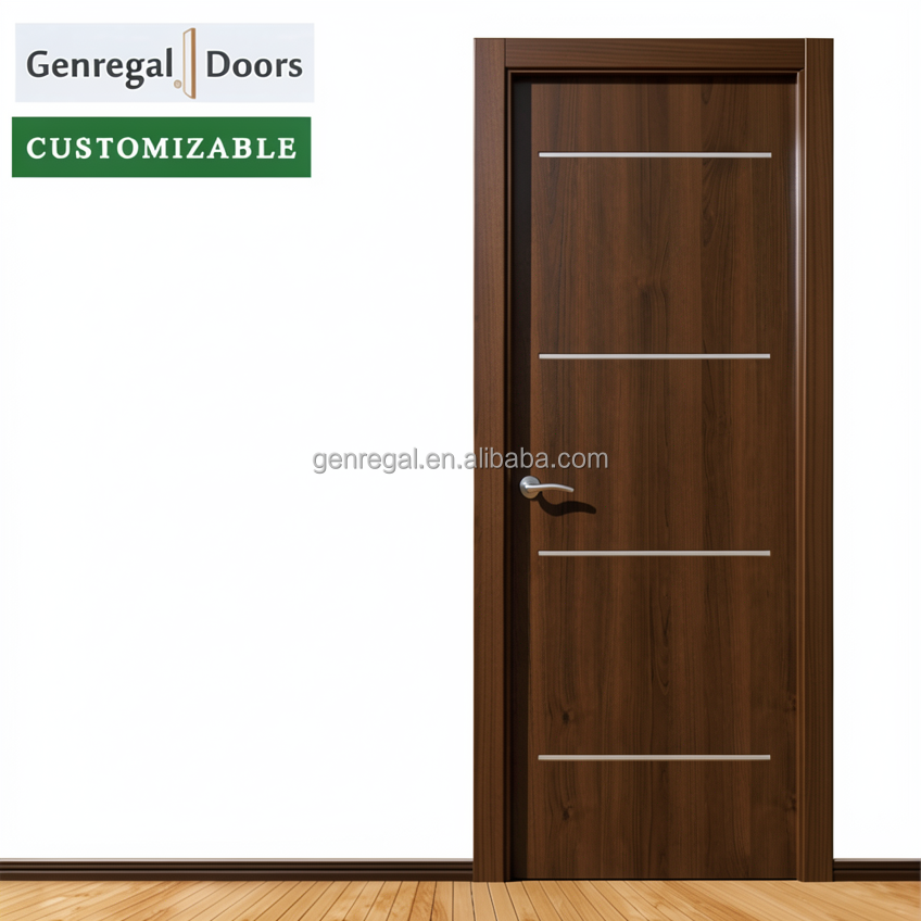 Customizable Walnut Painting Wooden Soundproof Door for Bedrooms Waterproof Contemporary Design Finished for Apartment Room