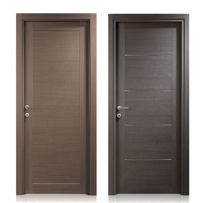 Engineered Wood Veneer MDF Laminated Metal Strip Decoration Single Swing Modern Flush Door