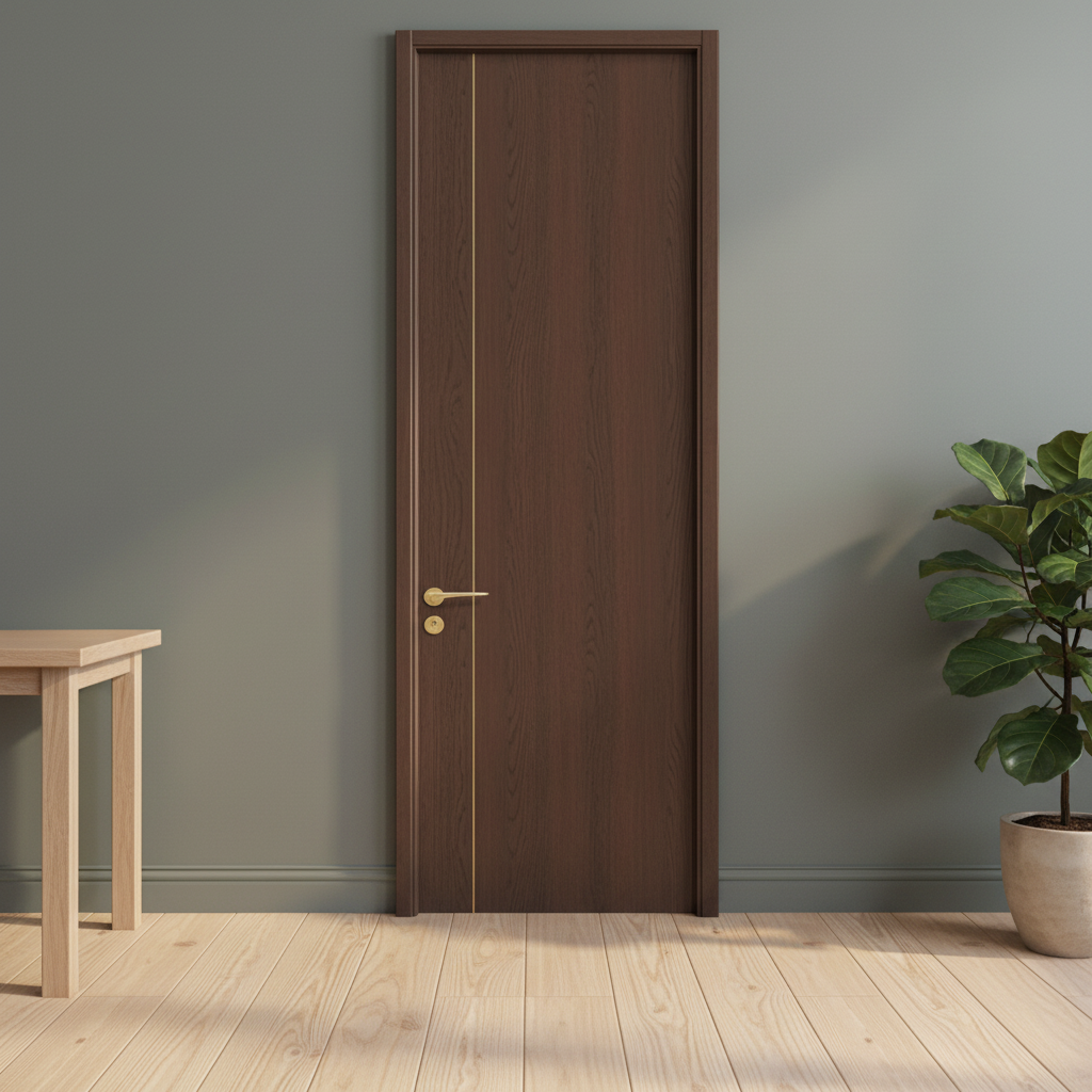 High Quality Contemporary Interior Full WPC PVC Door Wood Veneer Water Resistant Finished Screen Doors for Apartments Hotels