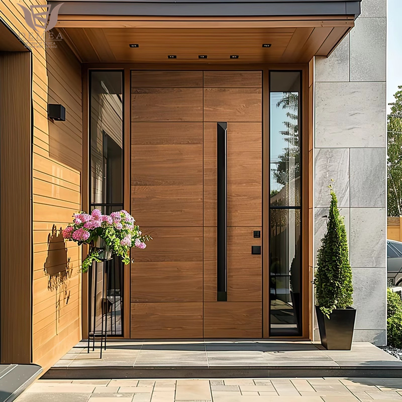 DEMEA China Manufacturer Custom Exterior Door Heavy Duty Antitheft Villa Main Entrance Wood Look Finish Cast Aluminum Pivot Door