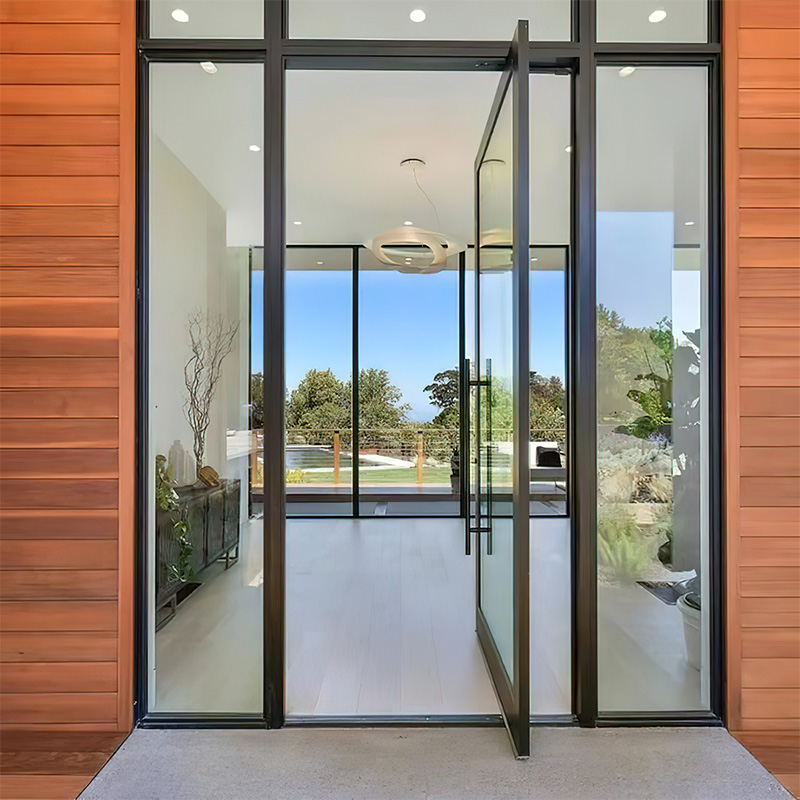 Luxury Modern Aluminum Glass Pivot Door | High-End Residential Main Entrance Security Front Door | Slim Frame Design