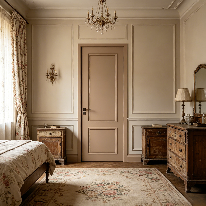 Custom French-style Solid Wood Composite Polymer Interior Doors With Sound Insulation For Hotel Apartment Bedroom