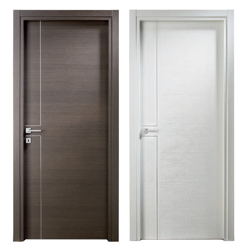 Engineered Wood Veneer MDF Laminated Metal Strip Decoration Single Swing Modern Flush Door