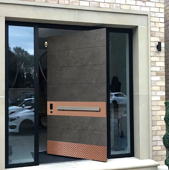 Customized European Aluminum Precision Carving Intelligent Entrance Pivot Door Armored External Large Safety Front House Door